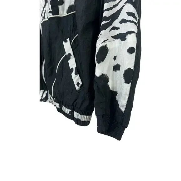Vintage 90s EVR Windbreaker Jacket Animal Print Colorblock Zebra Spots Womens PL - Picture 11 of 12